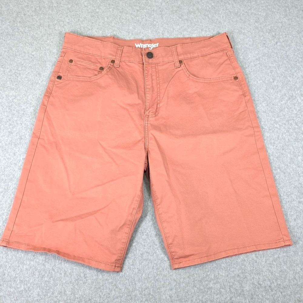 Wrangler Women 34 Salmon Coral Pink Denim Shorts High Rise Stretch Jean 93MMDBD